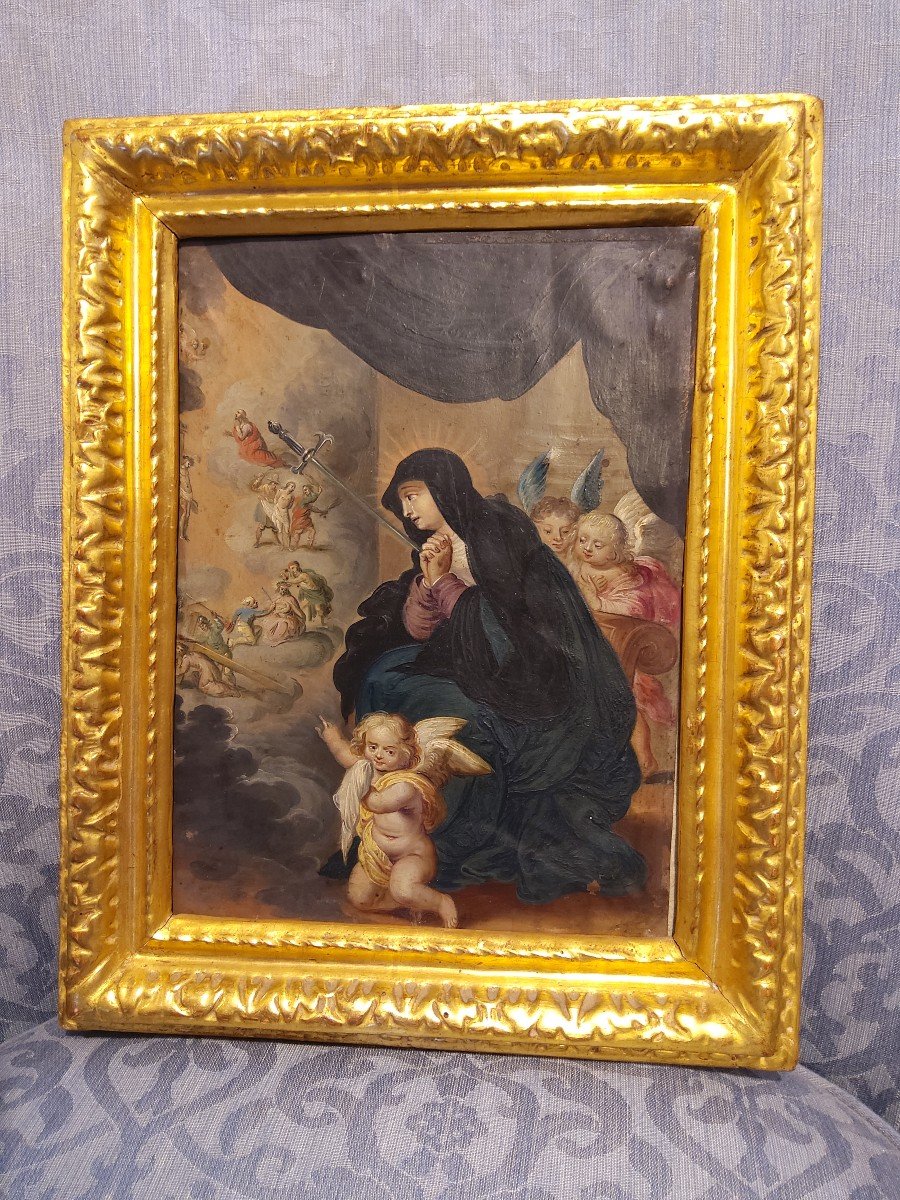 Tableau XVII Sur Cuivre "vierge Pleurant Devant Les Souffrances Du Christ"
